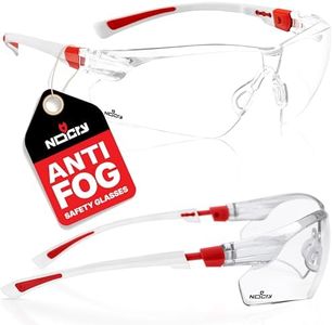 NoCry Safety Glasses with Clear Anti Fog Scratch Resistant Wrap-Around Lenses and No-Slip Grips, UV Protection. Adjustable, White & Red Frames (10 pack)