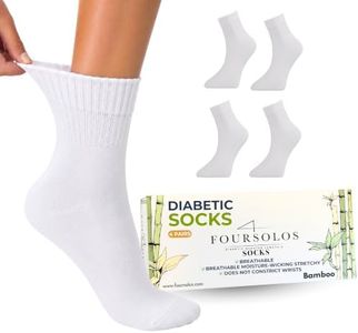 FOURSOLOS Men’s Bamboo Viscose Diabetic Ankle Socks, 4-Pack, Non-Binding, Breathable, Soft, Ideal for Elderly, Diabetes, Circulation Issues(8-13, 4 WHITE)