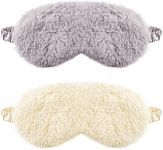 Plush Eye Mask, 2 Pcs Colorful Plush Soft Sleeping Blindfold Eye Cover Fluffy and Furry Eye Cover for Women Girl Eye Protection, Sleep Over Party Supplies