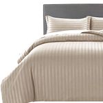 MOONLIGHT20015 Duvet Cover Sets Hotel Quality Stripes Satin Bedding Sets with Pillowcase, Reversible Hypoallergenic Soft Breathable Bed Covers (Beige, Double)