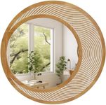 RiteSune Round Wall Mirror 28 Inch, Large Mirrors for Bedroom, Farmhouse Wall Mirror for Wall Decor, Rustic Mirror for Living Room with Moon - Shaped