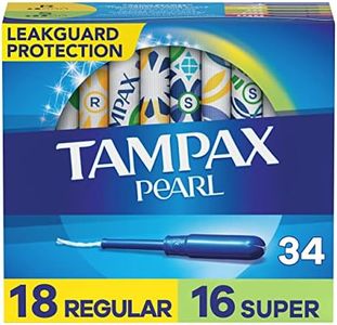 Tampax Pearl Tampons Multipack, Regular/Super Absorbency, With Leakguard Braid, Unscented, 34 Count