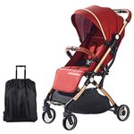 SONARIN Lightweight Stroller,Compact Travel Buggy,One Hand Foldable,Five-Point Harness,Upgraded Wheels,Great for Airplane(Dark Red)