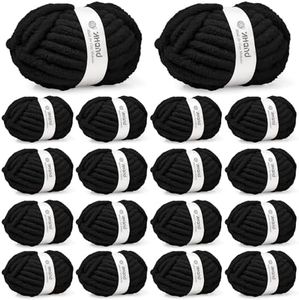 Inhand Chunky Chenille Yarn for Hand Knitting,Thick Bulky Blanket Yarn for Crocheting,Soft Fluffy Yarn for Crochet Birthday Gifts for Men/Women/Beginners,18 Pack (29.5Yds/8.4oz Each),Jet Black