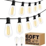 litogo Led Outdoor String Lights 60FT - Waterproof Patio Lights with Edison Bulbs Shatterproof, 2700K Warm White Hanging Outside Lights for Backyard Deck Party Garden Bistro Wedding(18+2bulb)