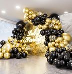 Haolongfa Black and Gold Balloons Garland Arch Kit,129pcs 18/12/10/5 Inch Black Gold Confetti Latex Balloons for Birthday Graduation Bachelorette Anniversary Wedding Party