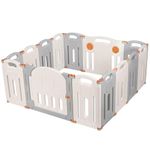 LIVINGbasics Foldable Baby Playpen, 14-Panel Kids Safety Activity Center Playard with Locking Gate, Adjustable Shape, Portable Design for Indoor Outdoor Use