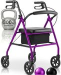 Vive Mobility Steel Rollator Walker with Seat - Foldable, Narrow, Rolling Senior Walker for Small Spaces - 4 Wheel Lightweight Adult Easy Drive with Underseat Storage, Adjustable Height (Purple)