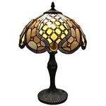 Bieye L30817 Baroque Brass Ball Chain Tiffany Style Stained Glass Table Lamp for Farmhouse Living Room Home Decoration