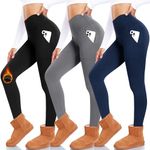 MOREFEEL 3 Pack Fleece Lined Leggings Women with Pockets High Waisted- Thermal Winter Workout Leggings Warm Tights Yoga Pants