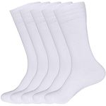 PUJANE Men's Dress Socks 5 Pairs Mens Cotton Calf Business Formal Socks Soft Breathable Athletic Long Crew Casual Socks (White Size L)