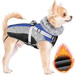 AUTOWT Winter Dog Coat for Small Dogs, Waterproof Dog Coats Warm Dog Jacket with Built in Harness, Adjustable Reflective Fleece Lining Dog Cold Weather Coat Furry Clothes for Puppy Winter Snow,Blue,XS