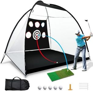 TOTOSIN Golf Net, 10x7ft Automatic Ball Return System Golf Nets for Backyard Driving Chipping, Golf Practice Net with Tri-Turf Golf Hitting Mat,Golf Training Net for Garage Indoor Outdoor