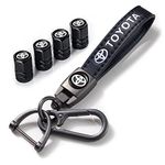 for Toyota Car Tyre Valve Caps&Car Key Chain for Toyota Corolla Avalon Camry Prius Allion RAV4 Highlander,Leather Car Keychain Keyring/4pcs Car Tire Dust Caps,Car Key Chain and Valve Caps Replacement