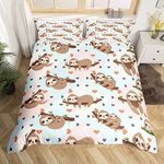 Homewish Kawaii Sloth Comforter Cover For Kids Boys Girls Cute Hearts Duvet Cover Sloth Patchwork Bedding Set Single Colorful Buffalo Plaid Bedding,2Pcs Microfiber 1 Duvet Cover + 1 Pillowcase