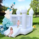 White Bounce House with Slide Toddlers Bounce Castle for Kids Ages 3-6,8.5ftL x 6ft W x 7.5ft,Comes with 100 Colorful Balloons