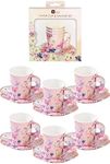 Talking Tables Floral Paper Tea Cups & Shaped Saucer Set, Pack of 12, 6oz, 5.5", Pretty Pink Blossom Girls, Daughter, Girly