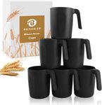 BUSOKIP Wheat Straw Coffee Cups 16 OZ, Plastic Coffee Mugs with Handles, Unbreakable & Lightweigt Mugs Set of 6, Microwave and Dishwasher Safe Drinking Cups for Tea, Camping, Kitchen, Outdoor - Black
