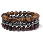 Young & Forever Reiki Crystal Beads Bracelets Original Red and Brown Tiger Eye Hematite Set of 3 Bracelet Set