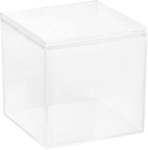 Hammont Clear Acrylic Box - Square Cube Home Storage Boxes - Bathroom Organizers | Kitchen | Office Containers - Display Box with Lid - Party Favor Gift Boxes | Measures 4.72"x4.72"x4.72" | 2 Pack