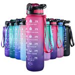 32oz/1L Motivational Water Bottle With Straw, A Great Partner Timed Your Full Day's Water Drinking, Best Accessories For Sport, Gym, Running, Hiking-BPA Free & Soft Touch Red-Purple）