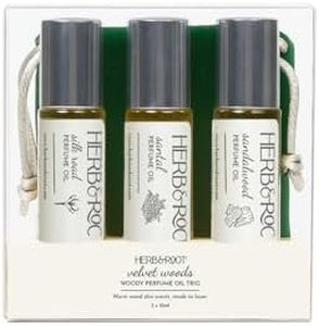 Herb & Root 3 pc Mini Variety Perfume Oil Set for Women or Men, Gender Neutral Aromatherapy Oil Roll ons, Choose from Amber, Woods, Gourmand, or Floral