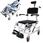 YHK Reclining Shower Chair, Adjustable Multi-Function Chair, Tilt Shower Chair with Adjustable Headrest and Commode, Bedside Accessories for Seniors, Shower Chair for Adults