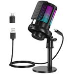 NJSJ USB Microphone for PC, Gaming Mic for PS4/ PS5/ Mac/Phone,Condenser Microphone with Touch Mute,RGB Lighting,Gain knob & Monitoring Jack for Recording,Streaming,Podcasting (Black)