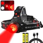 UNAGEA Head Torch Rechargeable,Red Head Torches&White 2 Colors,2000 Lumens LED Headlamp with 4 Light Modes,Zoomable Waterproof Red Headlight for Hunting,Beekeeping,Emergency