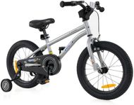 HONEY JOY 16" Kid’s Bike for 4-7 Years Old, Sport Bicycle w/Adjustable Saddle & Anti-Slip Handlebar, Fully Enclosed Chain Guard, Handbrake & Coaster Brake, Removable Training Wheels (Silver)