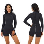 MWTA Womens Shorty Wetsuit, 2mm Neoprene Long Sleeve Swimsuit with Back Zip, Offers UV Protection, Wetsuit for Diving Snorkeling Swimming Surfing, Size 6