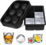 ZIVIK Silicone Ice Cube Ball Maker, Silicone 6 Giant Ice Ball Cube Tray Silicone Sphere Mold Bar Whiskey Cocktails Funnel(Black) (Round + Square 6 Grid Ice Cube Tray)