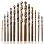 5% Cobalt Drill Bit Set, M35 High Speed Steel Twist Drill Bits 135 Degree Split Point for Stainless Steel, Cast Iron, Hard Metal, Plastic and Wood(13Pcs)