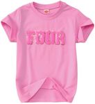 Ritatte Toddler Baby Girl Birthday Shirt Sequin Glitter Numbers Embroidery T-Shirt Outfit Chenille Patch Gift Tee Tops 1-4T(Pink-Four, 110<4T>)