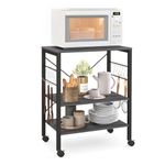 COSTWAY Baker's Rack, 3-Tier Kitchen Storage Cart with Adjustable Shelves, Lockable Wheels & 5/10 Hooks, Rolling Utility Trolley for Living Room Kitchen Office (2 Adjustable Shelves, Grey)