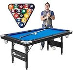 Goplus 6 FT Folding Pool Table, 76 Inch Portable Billiard Tables for Adults W/Foldable & Locking Legs, Adjustable Feet, Full Accessory Kit of 2 Cues, 16 Billiard Balls, Triangle, Brush, Chalk