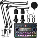 SINWE Podcast Equipment Bundle for 2,Audio Interface with Podcast Microphone for Smartphone & PC,All-in-One DJ Mixer,Plug-and-Play,Perfect for Streaming, Singing, YouTube & Gaming