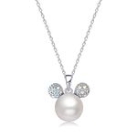 Ailin & Co. Lucky Mickey Mouse Mouse Pendant necklace for women, Made with Swarovski Crystal and Swarovski Pearl, Platinum plating jewellery chain 16“+2" (White)