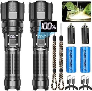 Lampe Torche LED Ultra Puissante Rechargeable, 150000 Lumens Lampe Torche Puissante, Lampe De Poche Led Super Lumineuse éTanche Avec 5 Modes, AdaptéE Aux Urgences, Au Camping (Avec batterie) (2)