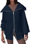 DEEP SELF Women's Zip Up Sweatshirts Jacket 2024 Trendy Oversized Jackets Teen Girls Fashion Clothes with Pocket (Dark Blue, X-Large)