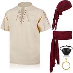 Hercicy 5 Pcs Adult Pirate Costume Men Medieval Renaissance Viking Shirt Pirate Bandana Sash Belt Eye Patch Earring (X-Large)