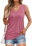 AUTOMET Tank Top Women 2024 Casual Soft Loose Spring Summer V Neck Sleeveless Tee Shirts Basic Trendy Outfits Clothes Red Grey M