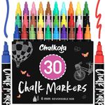 Liquid Chalk Pens (30 Pack 6mm) Pastel + Neon Chalk Markers - Erasable Dry Erase Pen for Blackboards, Chalkboard, Window, Glass - 6mm Reversible Bullet & Chisel Tip