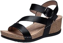 Jeossy Womens Wedge Platform Sandals 35 Open Toe Buckle Ankle Strap Summer Walking Wedges Sandal, Buckle Wedge-835-black, 9