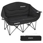 KingCamp Double Camping Chairs for Adults Heavy Duty Camping Chair 2 Seater with Cup Holder and Armrest Oversize Folding Garden Chairs for Camping Picnic Fishing Festival Football Concert Dark Black