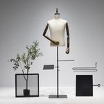 53-76inch Male Mannequin Torso with Wooden Arms Metal Stand, Height Adjustable Dress Form Male with Detachable Trousers Rack and Shoe Holder, Pinnable Torso Display for Clothing Retail Sewing Shop