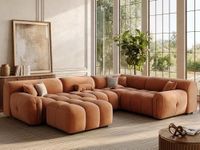 POVISON 135'' Oversized U-Shaped Sectional Sofa with Ottoman, Deep Seat Minimalist Mid Century Modern Couch, Extra Large Tufted Curved Sofa, Waterproof Corner Couches for Living Room, Camel