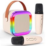 Jsdoin Karaoke Machine 2 Microphones, Portable Karaoke Machine with LED Light, Gifts For Girls Birthday Presents Microphone for Girls Toys Families Birthday Party Kids Toys Birthday Gifts (Beige)