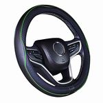 Istn Microfiber Leather Car Steering Wheel Cover Universal 15 inch/38cm Breathable Anti-slip Protector for Auto/SUV (Black Green)