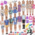 ZTWEDEN 89Pcs Doll Clothes and Accessories for 12 Inch Boy Doll and 11.5 Inch Girl Doll includes 32 Seaside Wear Clothes Bikini Marine Animal Surfboard Diving Swimming Sets 19 Pairs Shoes for Doll